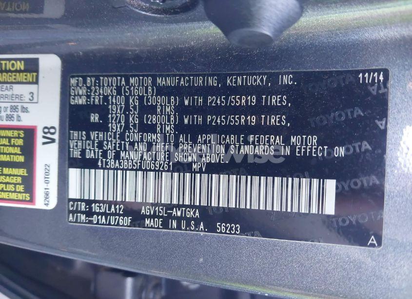 Photo 9 of 2015 Toyota Venza LE/XLE (VIN 4T3BA3BB5FU069261)