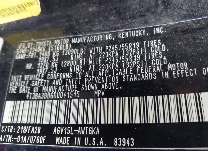 Photo 9 of 2013 Toyota Venza LE (VIN 4T3BA3BB6DU041515)