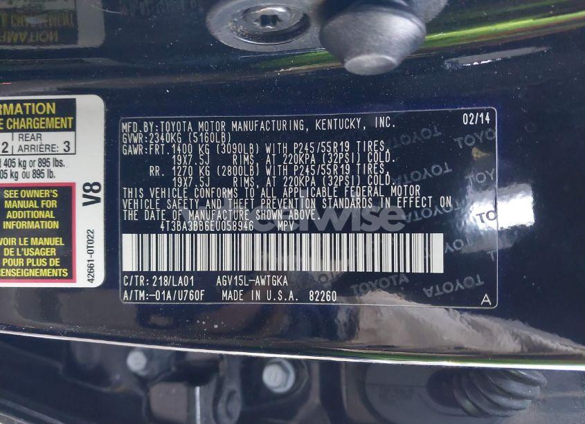 Photo 9 of 2014 Toyota Venza XLE (VIN 4T3BA3BB6EU058946)