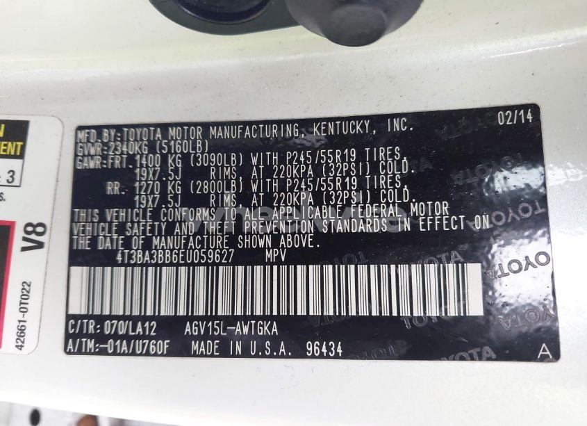 Photo 9 of 2014 Toyota Venza XLE (VIN 4T3BA3BB6EU059627)