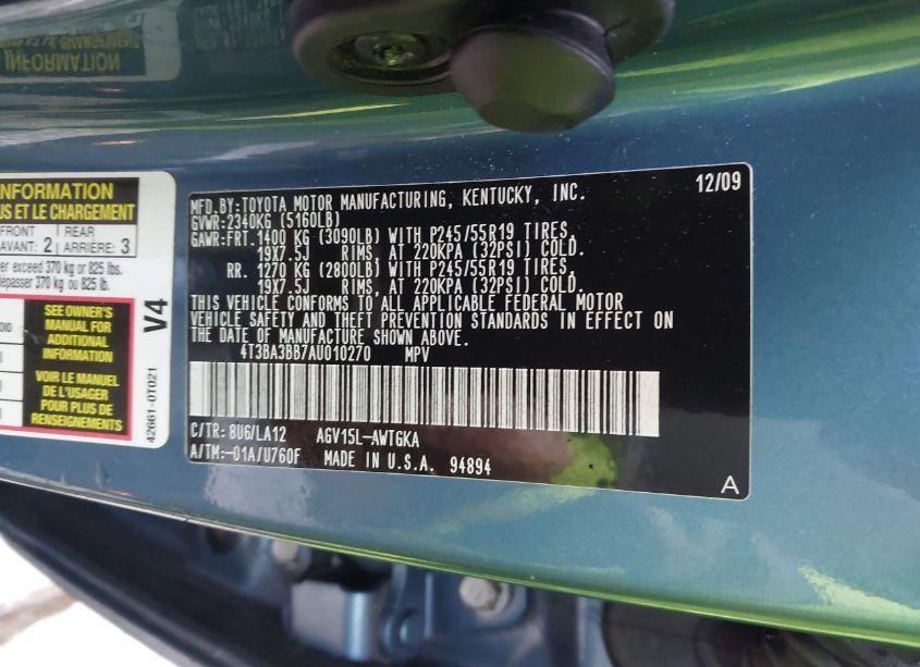 Photo 9 of 2010 Toyota Venza (VIN 4T3BA3BB7AU010270)