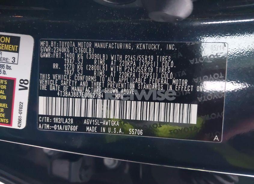 Photo 9 of 2014 Toyota Venza LE/XLE (VIN 4T3BA3BB7EU062794)