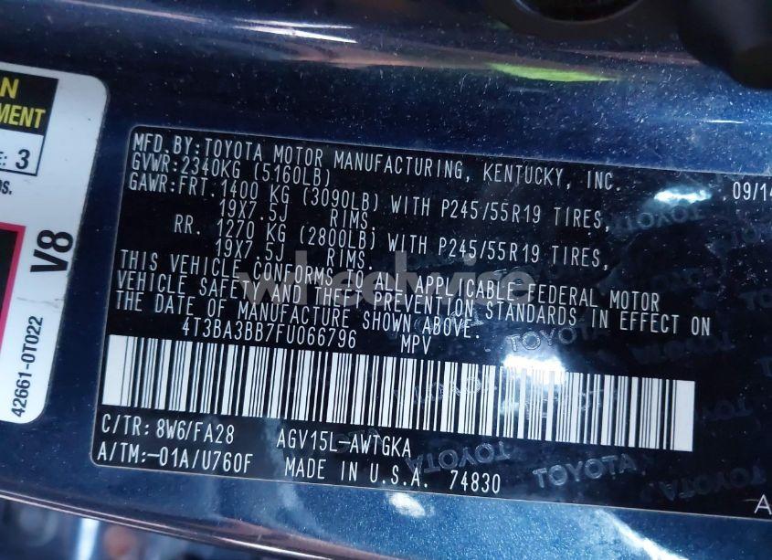 Photo 9 of 2015 Toyota Venza LE (VIN 4T3BA3BB7FU066796)