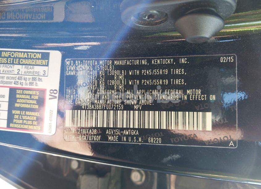 Photo 9 of 2015 Toyota Venza LE (VIN 4T3BA3BB7FU072159)