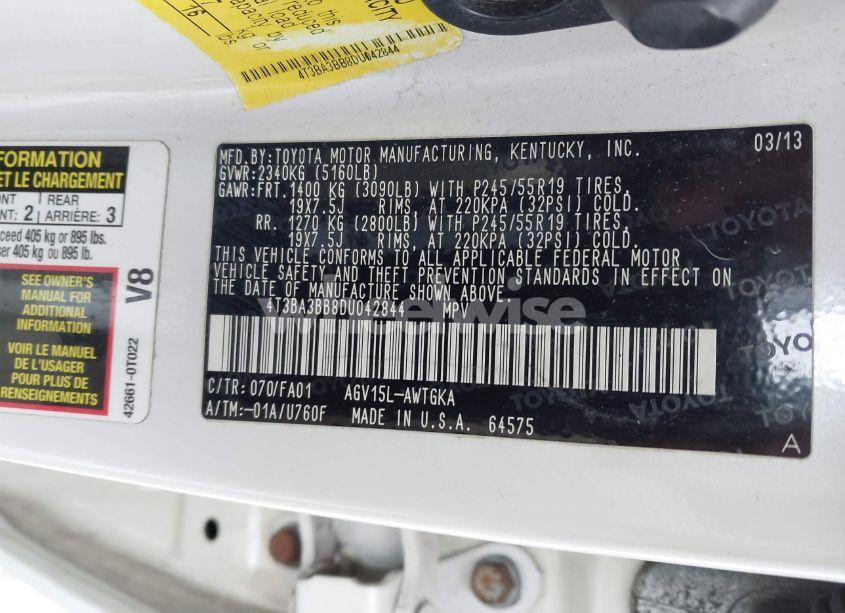 Photo 9 of 2013 Toyota Venza LE/XLE (VIN 4T3BA3BB8DU042844)