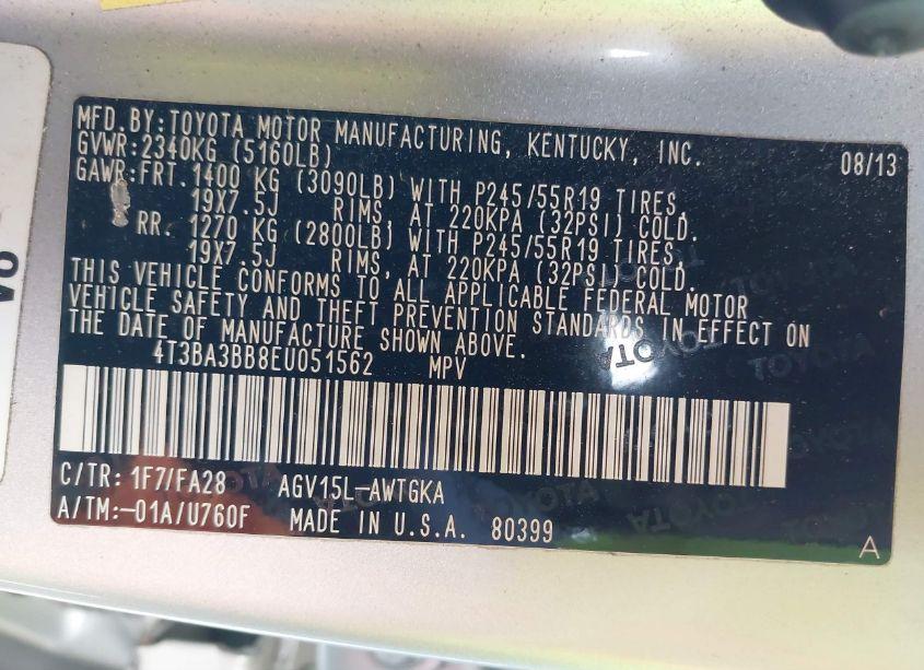 Photo 9 of 2014 Toyota Venza LE (VIN 4T3BA3BB8EU051562)