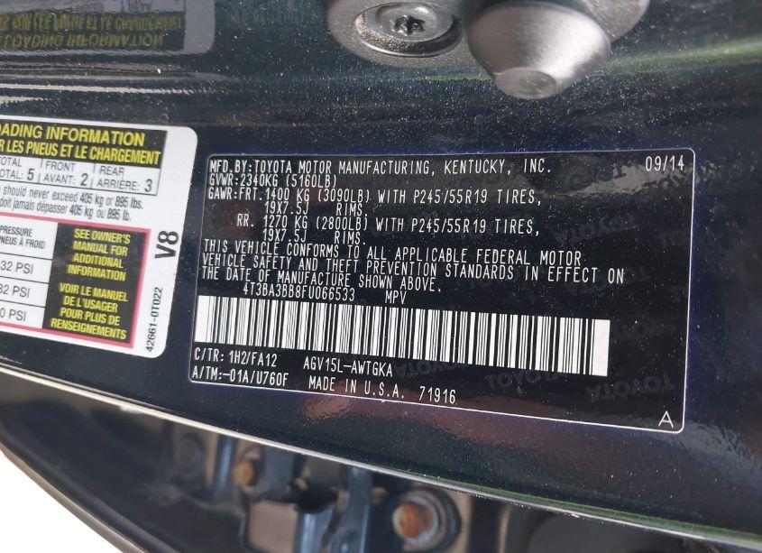 Photo 9 of 2015 Toyota Venza LE (VIN 4T3BA3BB8FU066533)