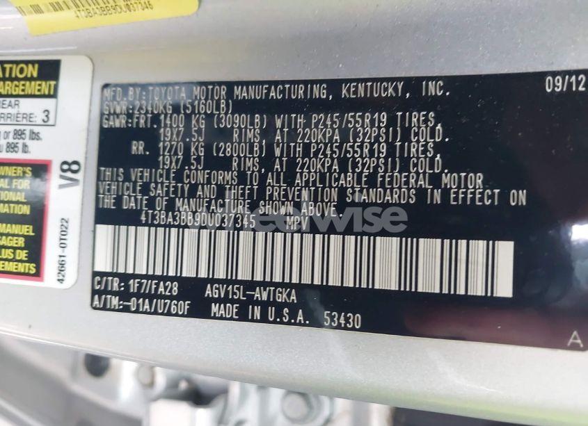 Photo 9 of 2013 Toyota Venza LE (VIN 4T3BA3BB9DU037345)