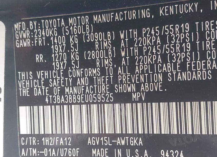 Photo 9 of 2014 Toyota Venza LE (VIN 4T3BA3BB9EU059525)