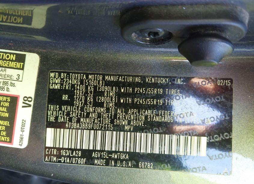 Photo 9 of 2015 Toyota Venza XLE (VIN 4T3BA3BB9FU072115)