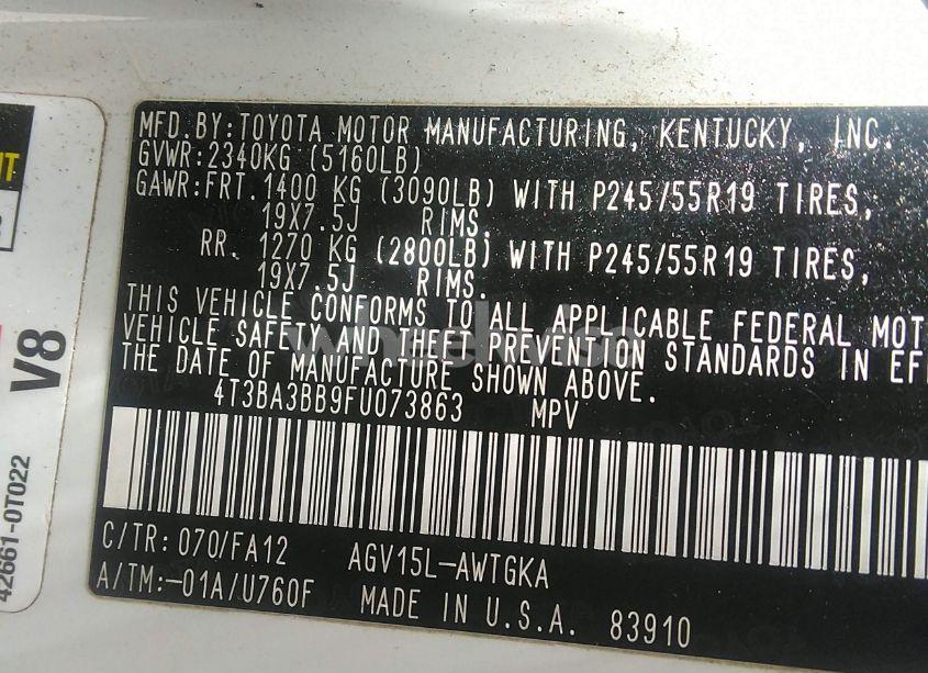 Photo 9 of 2015 Toyota Venza LE/XLE (VIN 4T3BA3BB9FU073863)