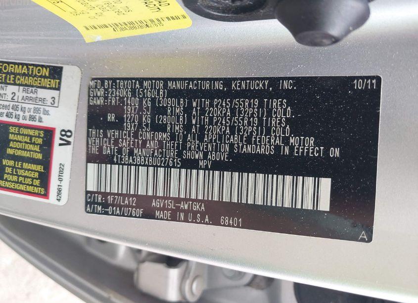 Photo 9 of 2011 Toyota Venza (VIN 4T3BA3BBXBU027615)