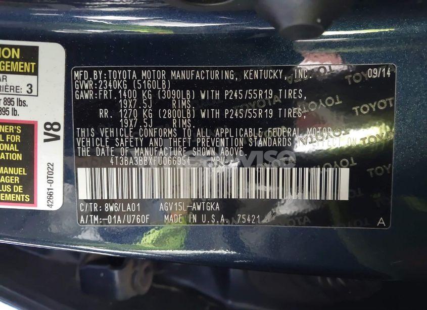 Photo 9 of 2015 Toyota Venza XLE (VIN 4T3BA3BBXFU066954)