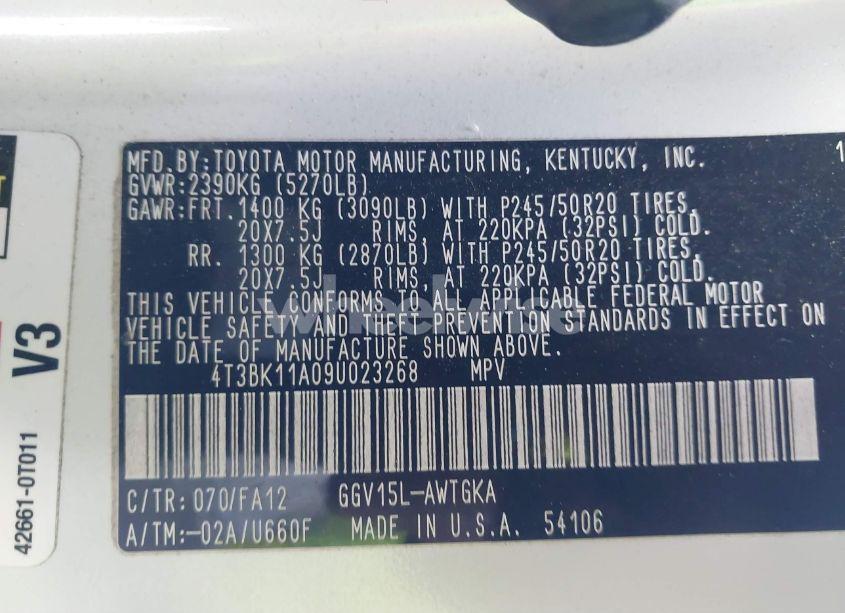 Photo 9 of 2009 Toyota Venza BASE V6 (VIN 4T3BK11A09U023268)