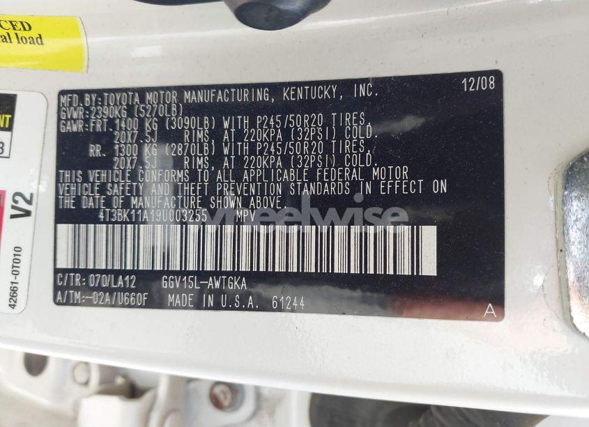 Photo 9 of 2009 Toyota Venza BASE V6 (VIN 4T3BK11A19U003255)
