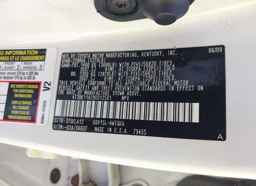 Photo 9 of 2009 Toyota Venza BASE V6 (VIN 4T3BK11A29U012501)