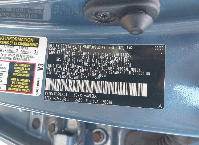 Photo 9 of 2009 Toyota Venza BASE V6 (VIN 4T3BK11A39U022437)
