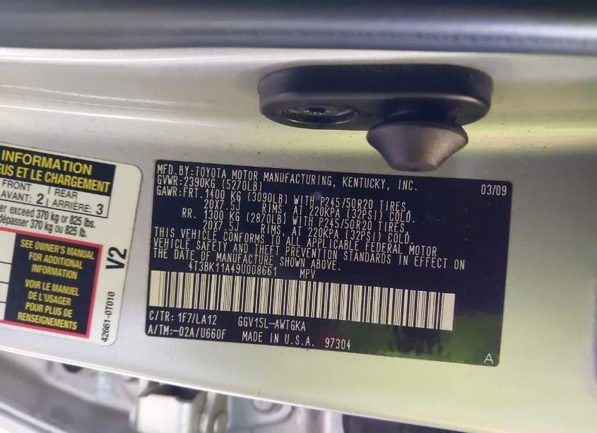 Photo 9 of 2009 Toyota Venza (VIN 4T3BK11A49U008661)