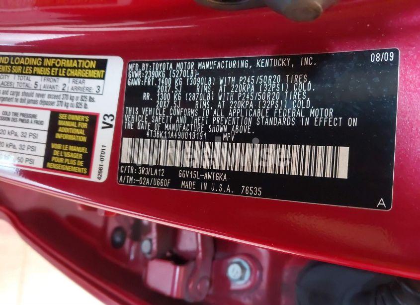 Photo 9 of 2009 Toyota Venza BASE V6 (VIN 4T3BK11A49U019191)