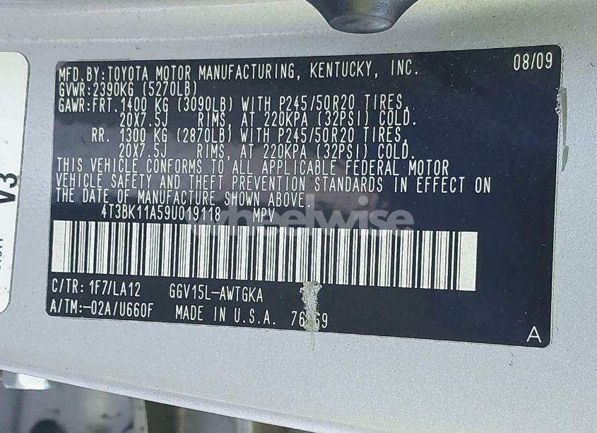 Photo 9 of 2009 Toyota Venza BASE V6 (VIN 4T3BK11A59U019118)