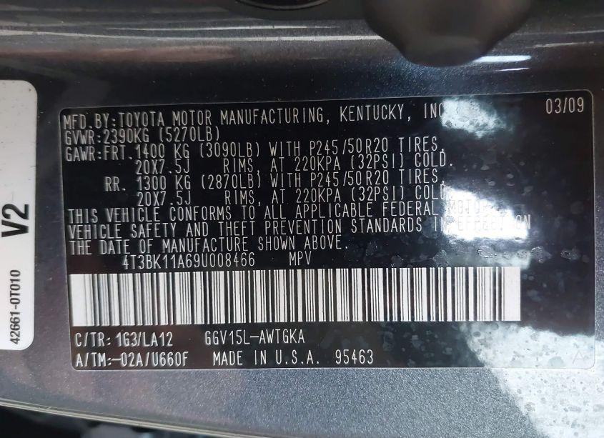 Photo 9 of 2009 Toyota Venza (VIN 4T3BK11A69U008466)