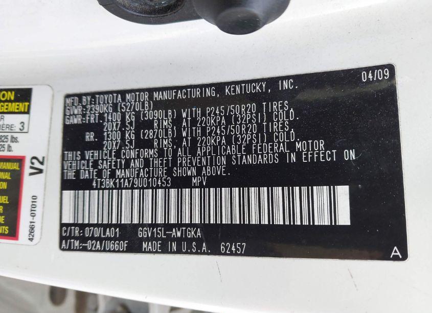 Photo 9 of 2009 Toyota Venza BASE V6 (VIN 4T3BK11A79U010453)
