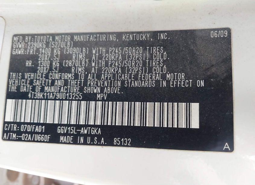 Photo 9 of 2009 Toyota Venza BASE V6 (VIN 4T3BK11A79U013255)