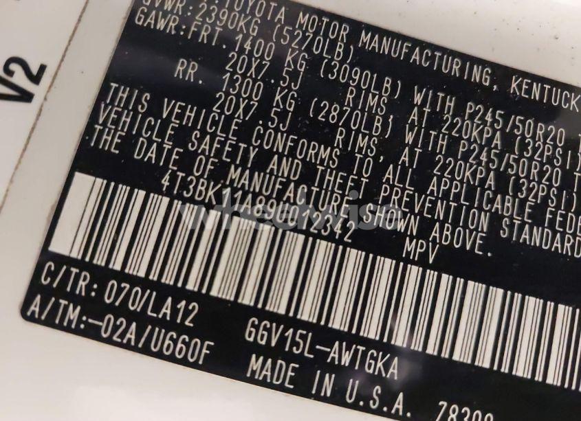 Photo 9 of 2009 Toyota Venza BASE V6 (VIN 4T3BK11A89U012342)