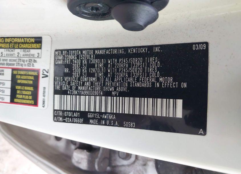 Photo 9 of 2009 Toyota Venza (VIN 4T3BK11A99U009014)