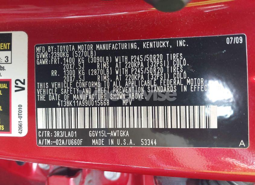 Photo 9 of 2009 Toyota Venza BASE V6 (VIN 4T3BK11A99U015668)