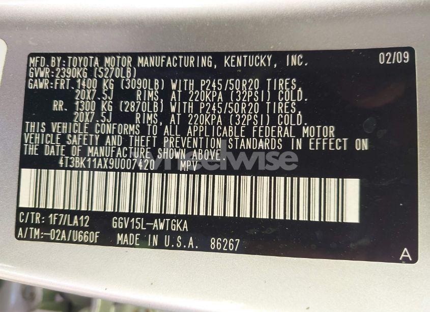 Photo 9 of 2009 Toyota Venza (VIN 4T3BK11AX9U007420)