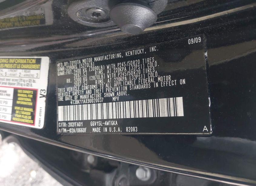 Photo 9 of 2009 Toyota Venza BASE V6 (VIN 4T3BK11AX9U020037)