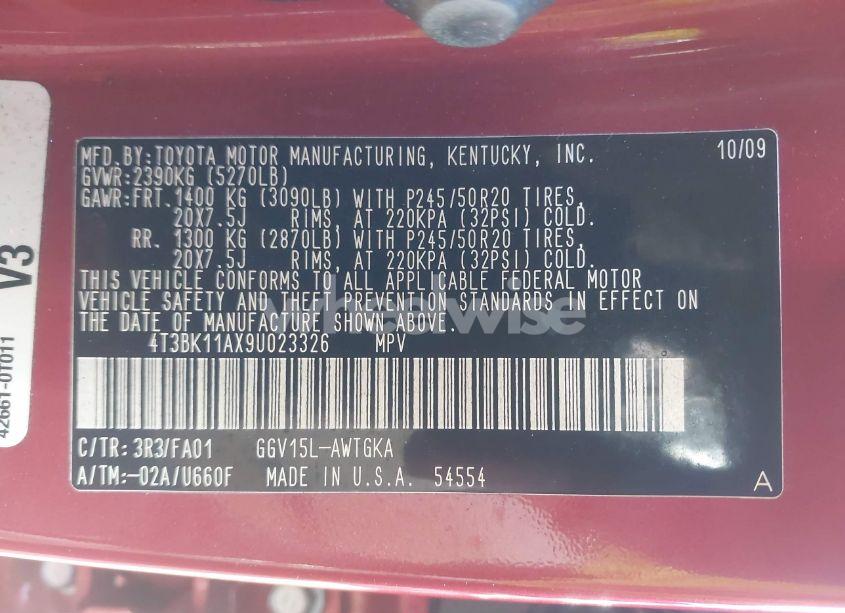 Photo 9 of 2009 Toyota Venza BASE V6 (VIN 4T3BK11AX9U023326)