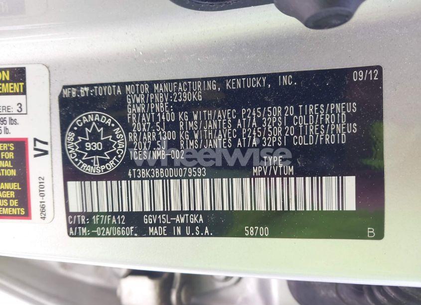 Photo 9 of 2013 Toyota Venza BASE V6 (VIN 4T3BK3BB0DU079593)