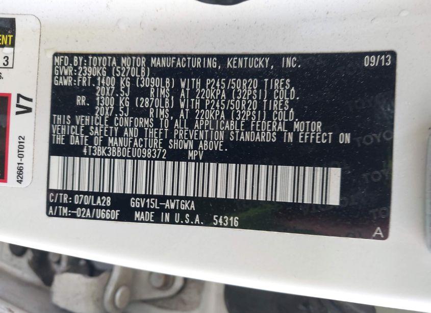 Photo 9 of 2014 Toyota Venza XLE V6 (VIN 4T3BK3BB0EU098372)