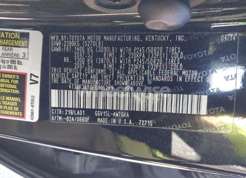 Photo 9 of 2014 Toyota Venza XLE V6 (VIN 4T3BK3BB0EU105269)