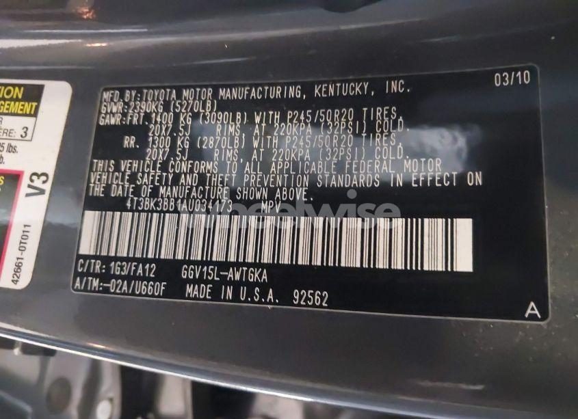 Photo 9 of 2010 Toyota Venza BASE V6 (VIN 4T3BK3BB1AU034173)