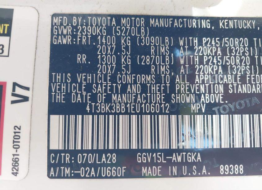 Photo 9 of 2014 Toyota Venza LIMITED V6 (VIN 4T3BK3BB1EU106012)