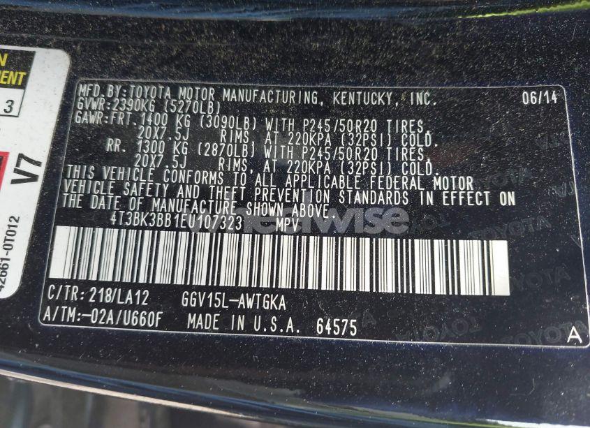 Photo 9 of 2014 Toyota Venza XLE V6 (VIN 4T3BK3BB1EU107323)