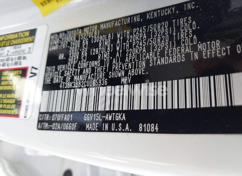 Photo 9 of 2012 Toyota Venza LE V6 (VIN 4T3BK3BB2CU065936)