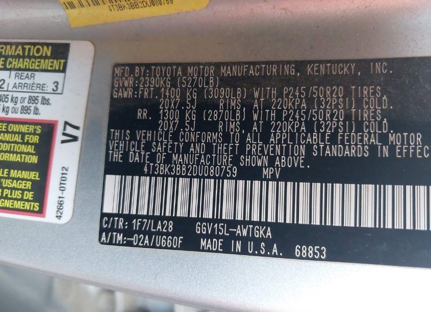 Photo 9 of 2013 Toyota Venza LIMITED V6 (VIN 4T3BK3BB2DU080759)