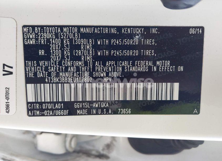 Photo 9 of 2014 Toyota Venza XLE V6 (VIN 4T3BK3BB2EU107802)