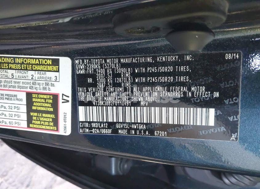 Photo 9 of 2015 Toyota Venza XLE V6 (VIN 4T3BK3BB2FU110491)