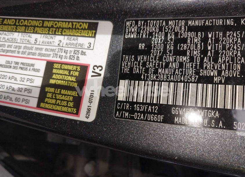 Photo 9 of 2010 Toyota Venza BASE V6 (VIN 4T3BK3BB3AU040587)