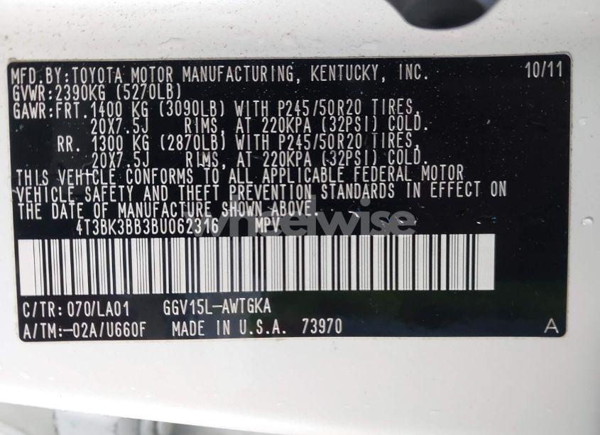 Photo 9 of 2011 Toyota Venza (VIN 4T3BK3BB3BU062316)