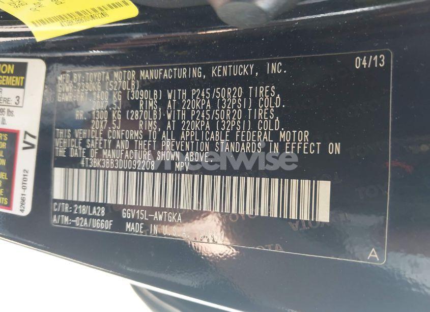 Photo 9 of 2013 Toyota Venza XLE V6 (VIN 4T3BK3BB3DU092208)