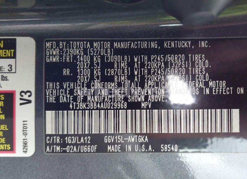 Photo 9 of 2010 Toyota Venza BASE V6 (VIN 4T3BK3BB4AU029968)