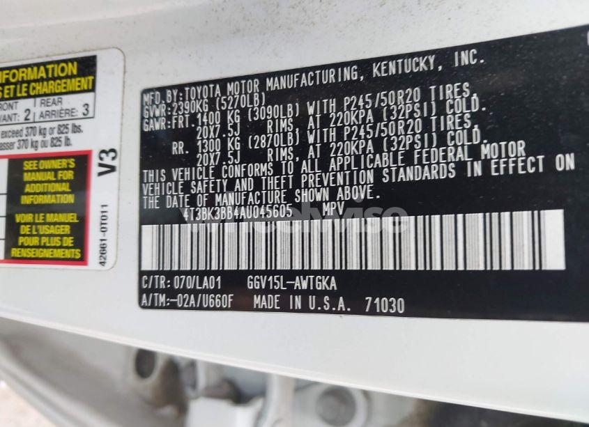 Photo 9 of 2010 Toyota Venza BASE V6 (VIN 4T3BK3BB4AU045605)