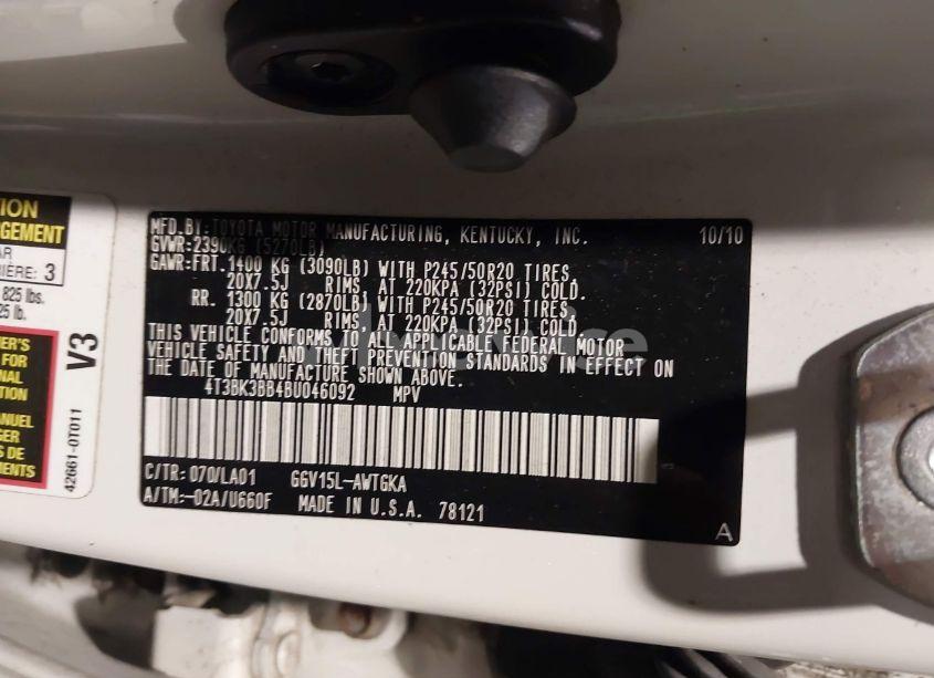 Photo 9 of 2011 Toyota Venza (VIN 4T3BK3BB4BU046092)