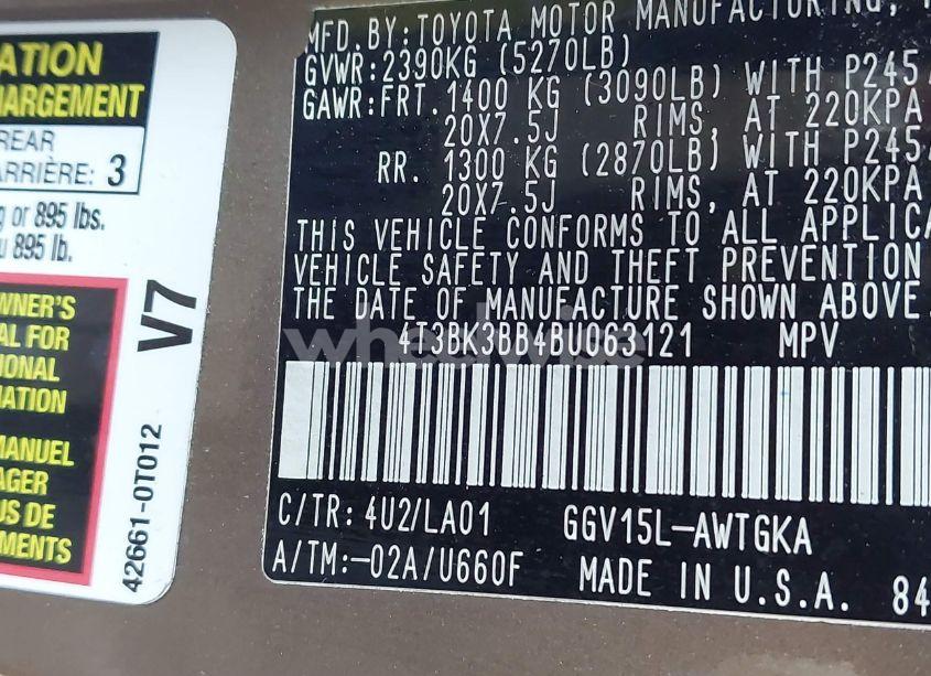 Photo 9 of 2011 Toyota Venza BASE V6 (VIN 4T3BK3BB4BU063121)